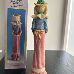 Hand Crafted Cold Cast Easter Bunny Figurine - Pink and Blue